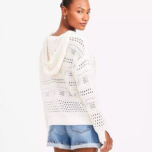 LOFT Beach Pointelle Hoodie Cotton Crochet Size Small